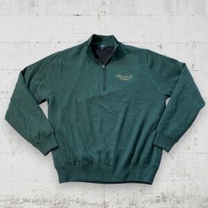 Turtleson 100% Merino Wool Quarter Zip Sweater Men's Large Forest Green Pullover